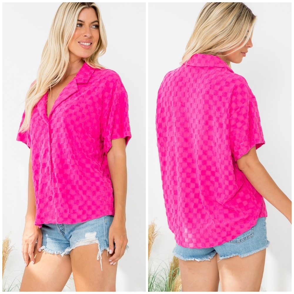 Le Lis Hot Pink Soft Terry Short Sleeves Top